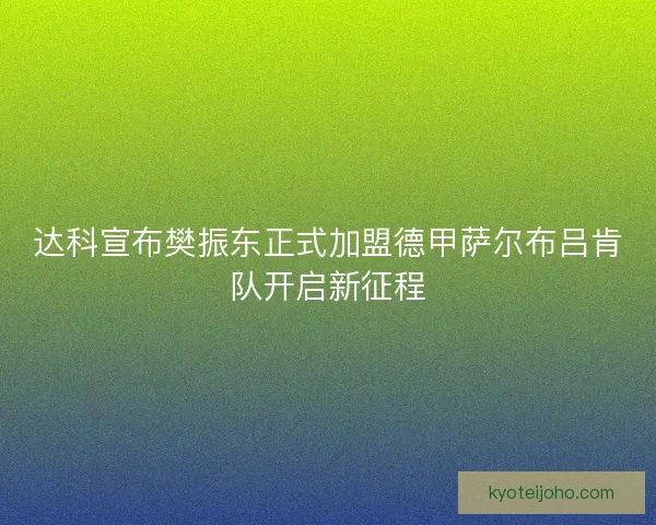 达科宣布樊振东正式加盟德甲萨尔布吕肯队开启新征程